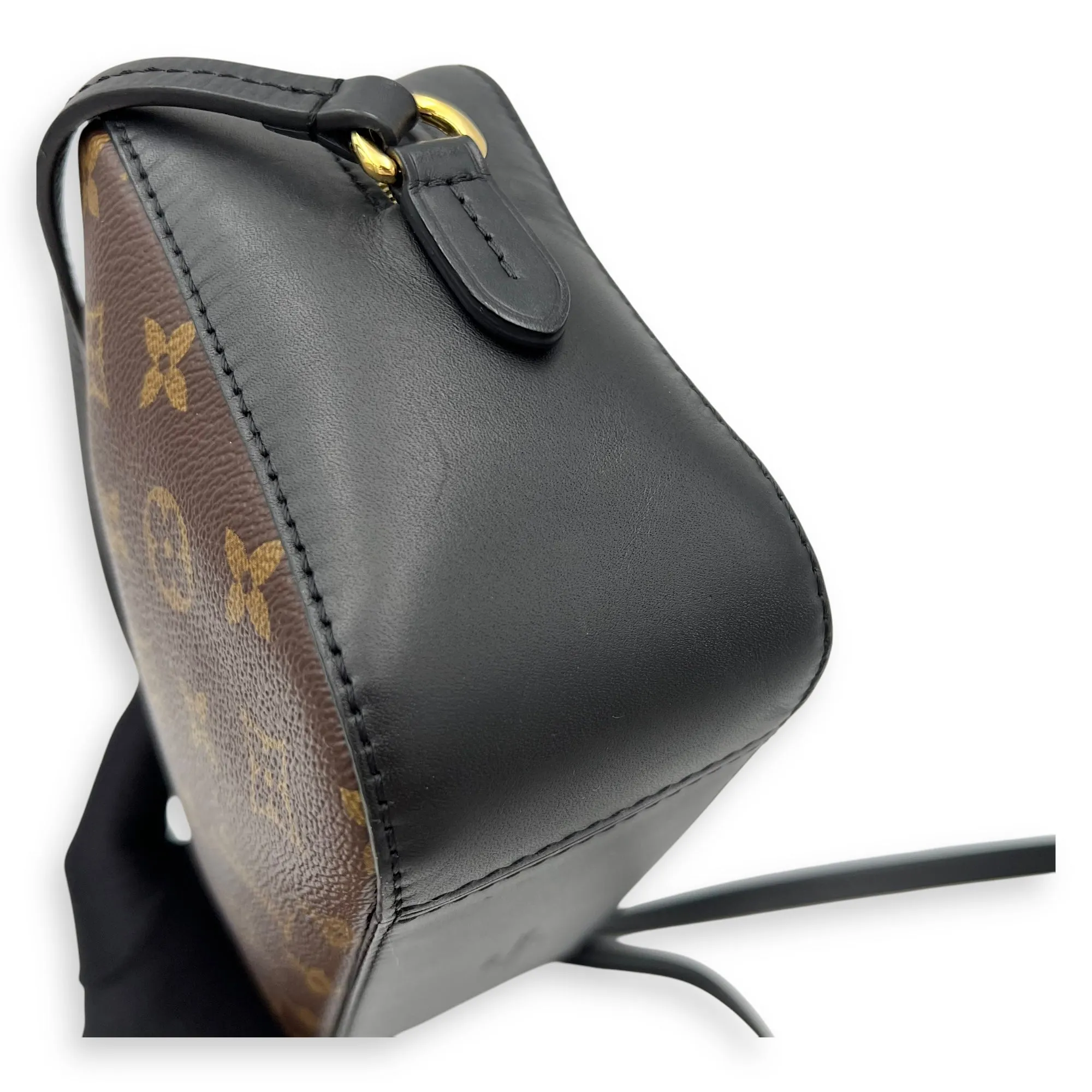 Saintonge Crossbody Bag Brown in Coated Canvas, Gold hardware