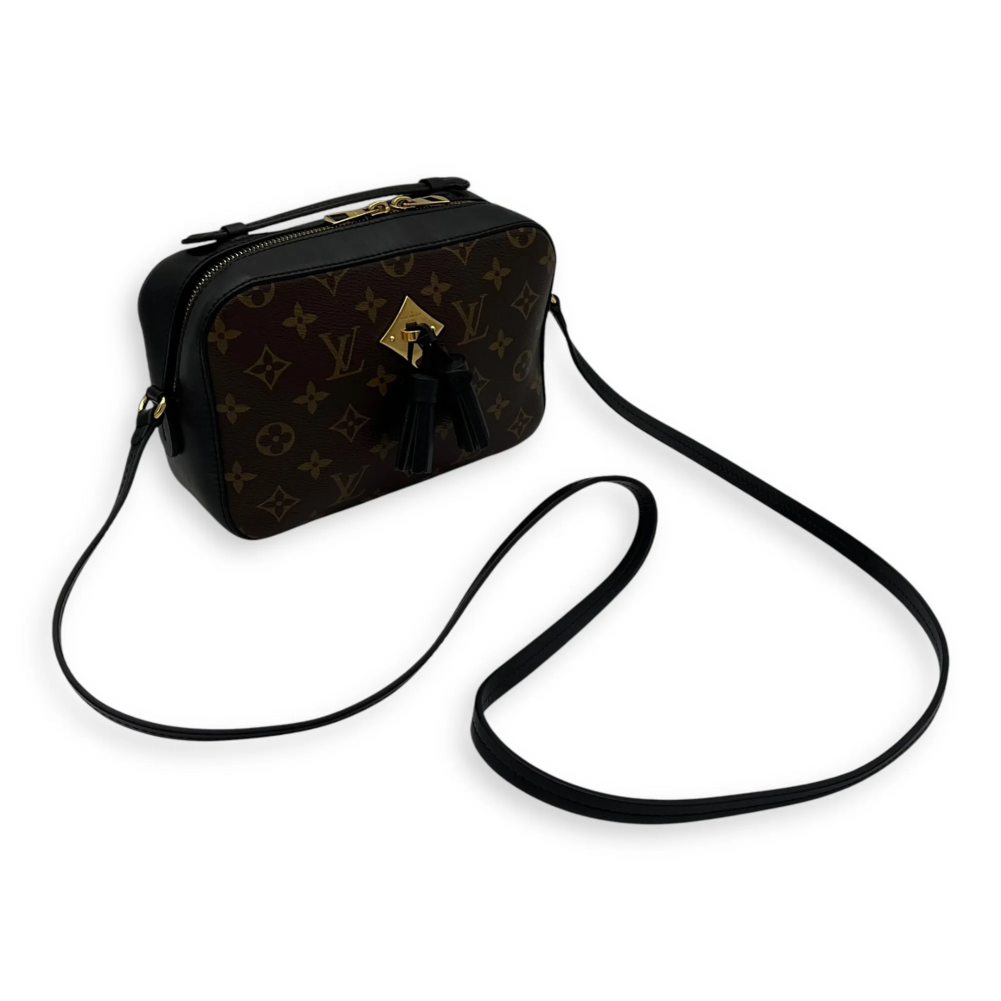 Saintonge Crossbody Bag Brown in Coated Canvas, Gold hardware