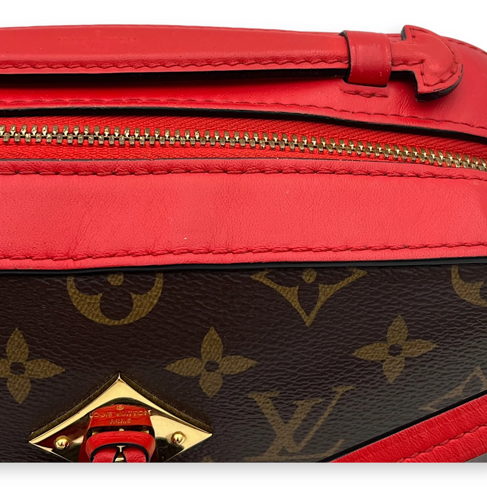 Saintonge Crossbody Bag Brown in Monogram Coated Canvas, Gold hardware