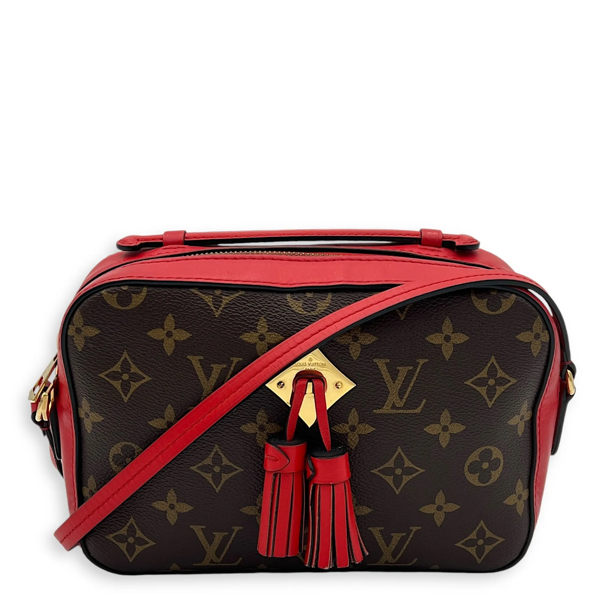 Saintonge Crossbody Bag Brown in Monogram Coated Canvas, Gold hardware