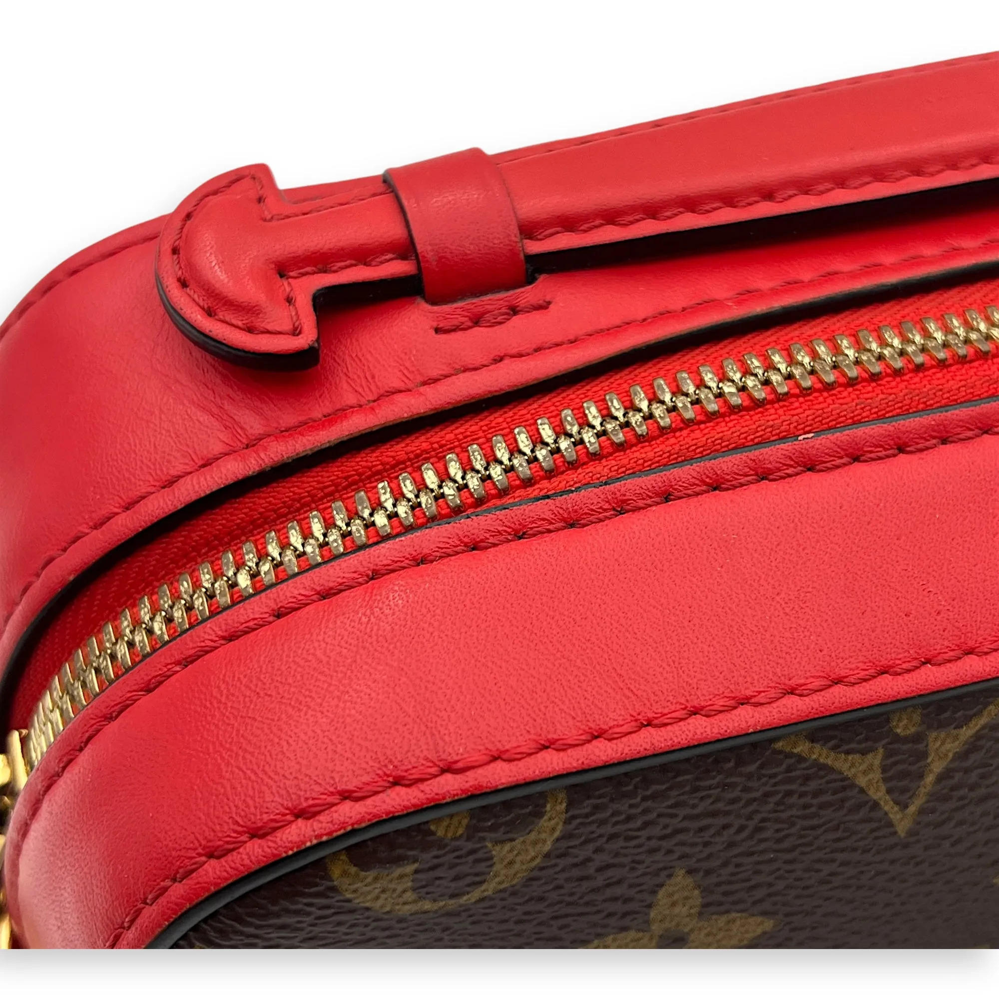 Saintonge Crossbody Bag Brown in Monogram Coated Canvas, Gold hardware