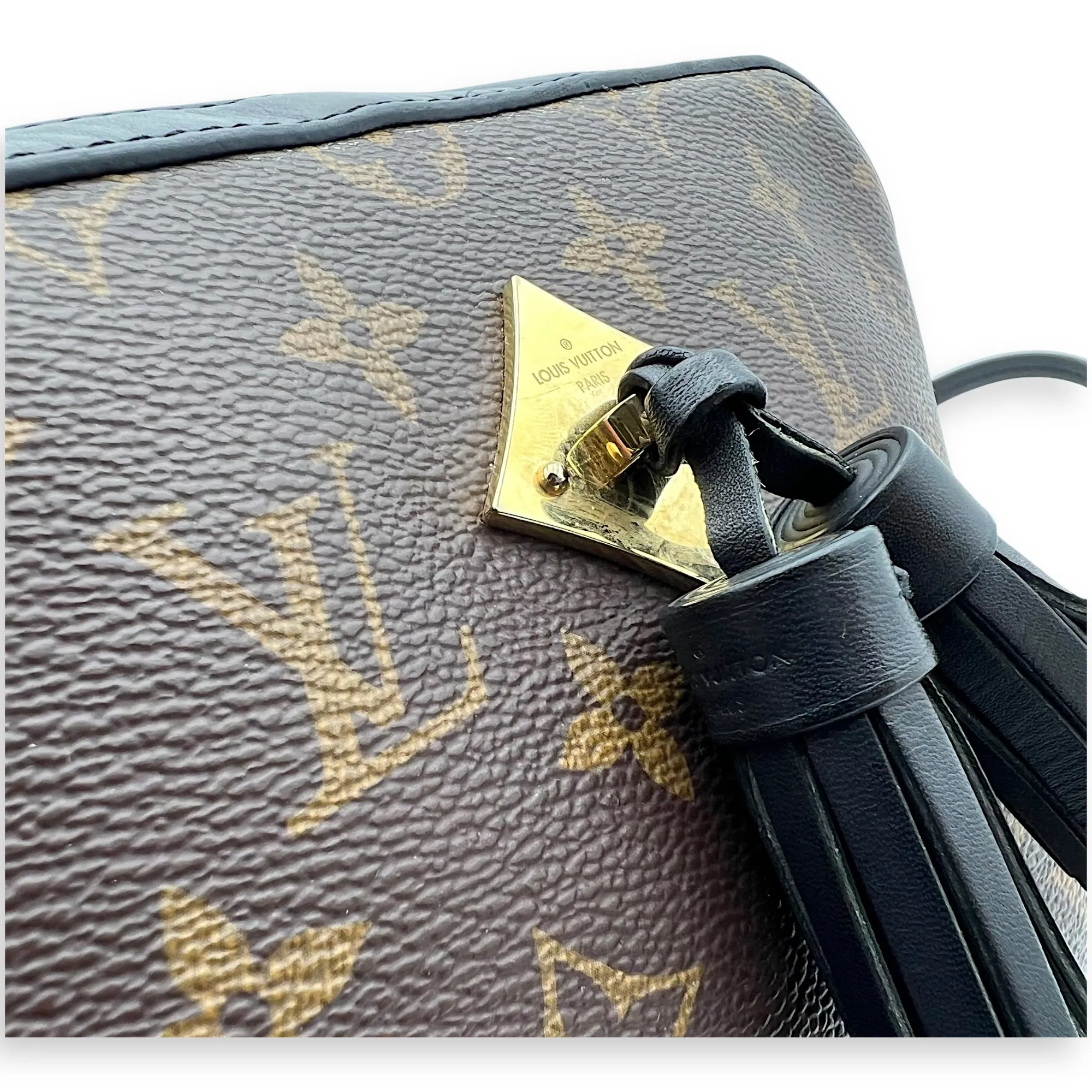 Saintonge Crossbody Bag Small Black in Monogram Coated Canvas, Gold hardware