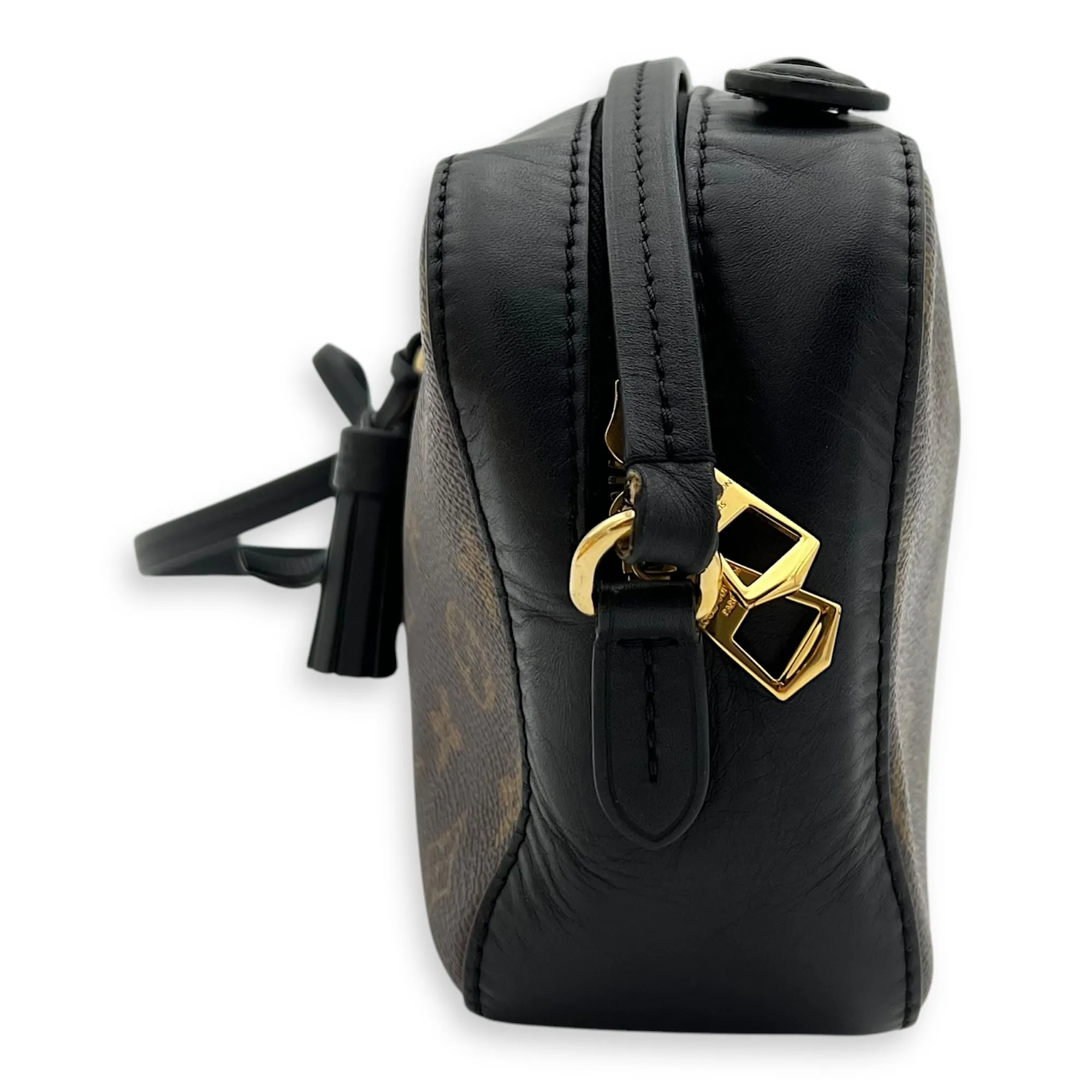 Saintonge Crossbody Bag Small Black in Monogram Coated Canvas, Gold hardware