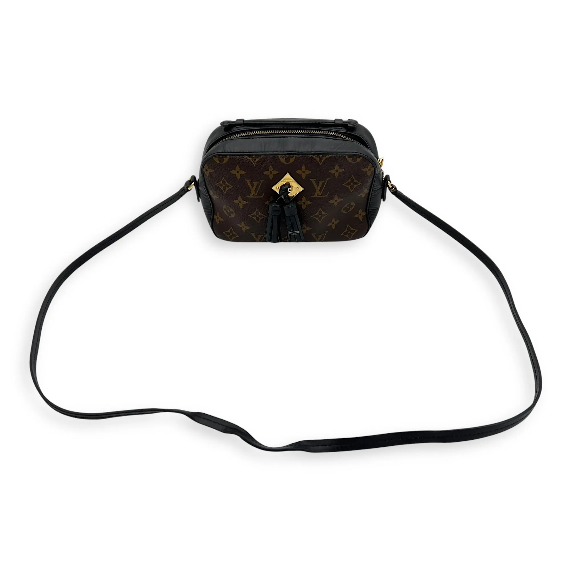 Saintonge Crossbody Bag Small Black in Monogram Coated Canvas, Gold hardware