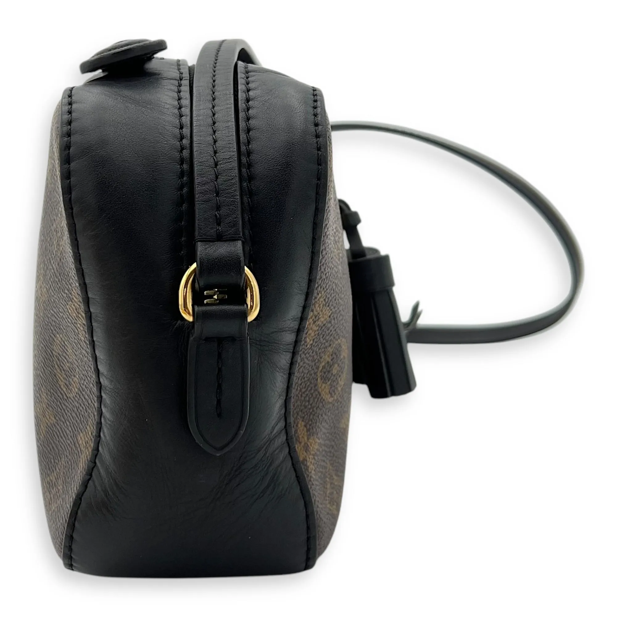 Saintonge Crossbody Bag Small Black in Monogram Coated Canvas, Gold hardware