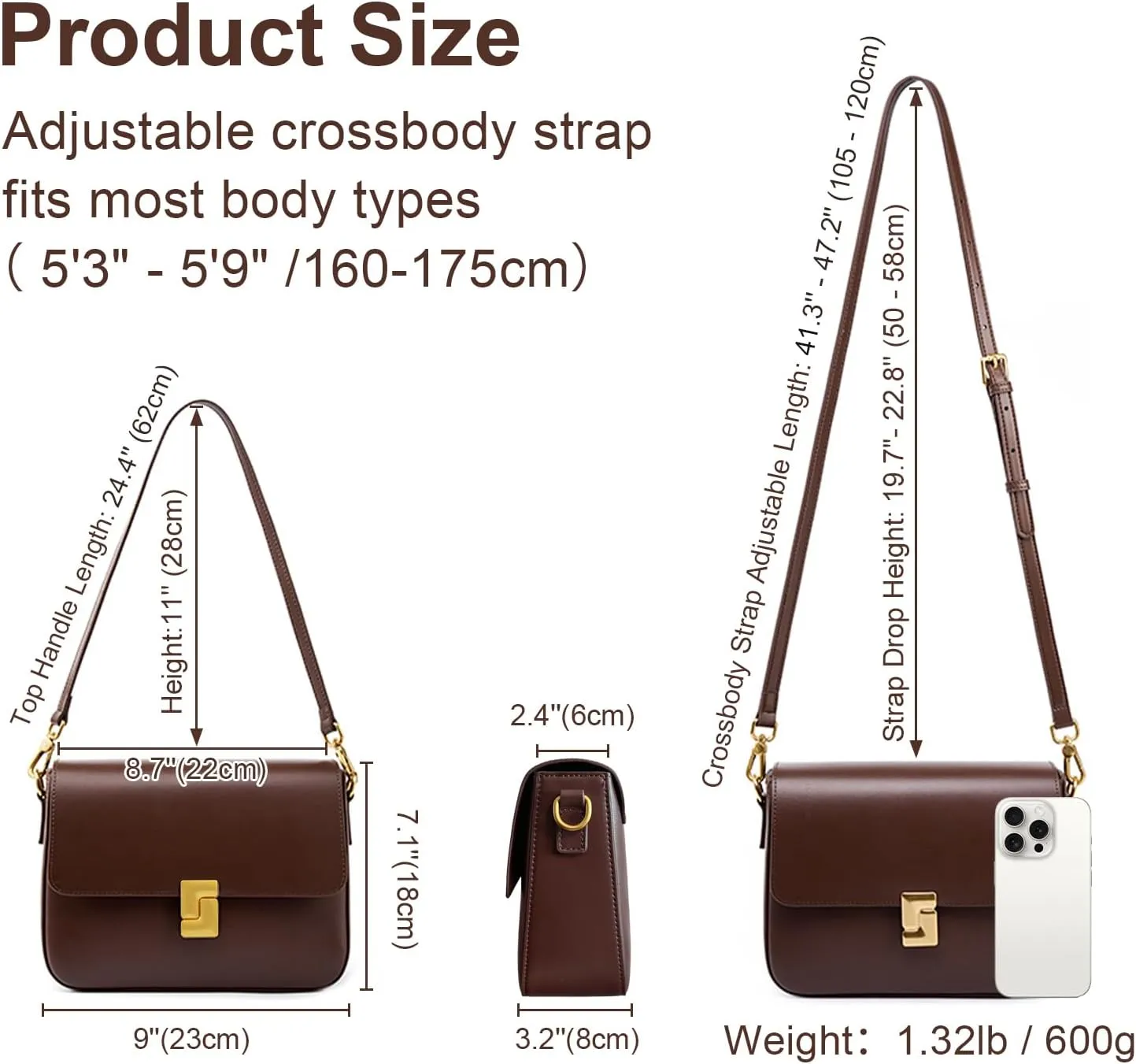 Shoulder Bags for Women, Genuine Leather Crossbody Purses Vintage Handbags-Adjustable Strap Designer Bags
