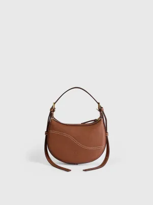 Silea Brandy/Contrast Stitch Grained Leather Mini hobo bag