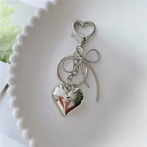 Silver Bow   Heart Bag Charm Keychain