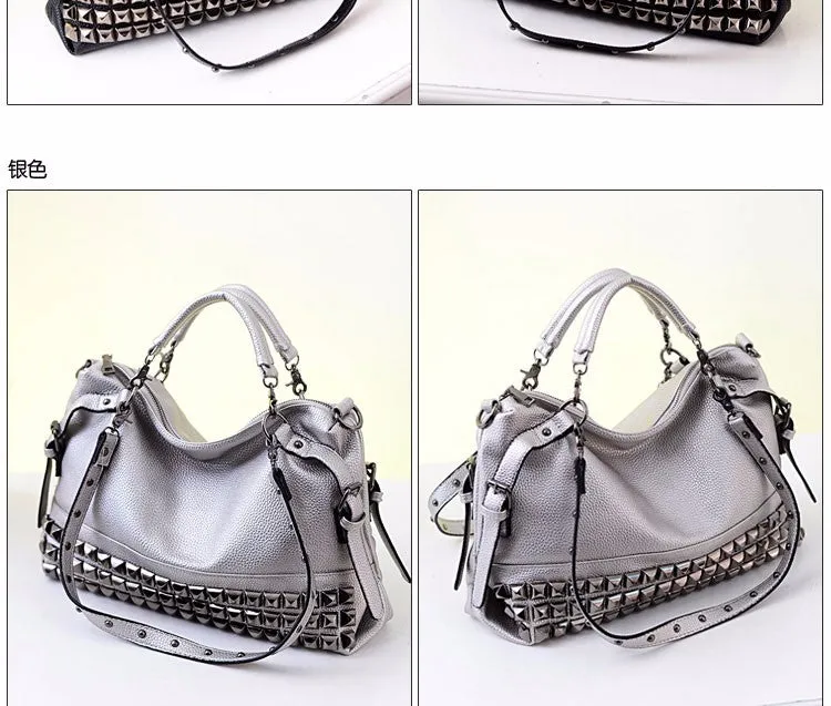 Silver/Black Cowhide Stunning Shoulder Handbag (Most Popular)