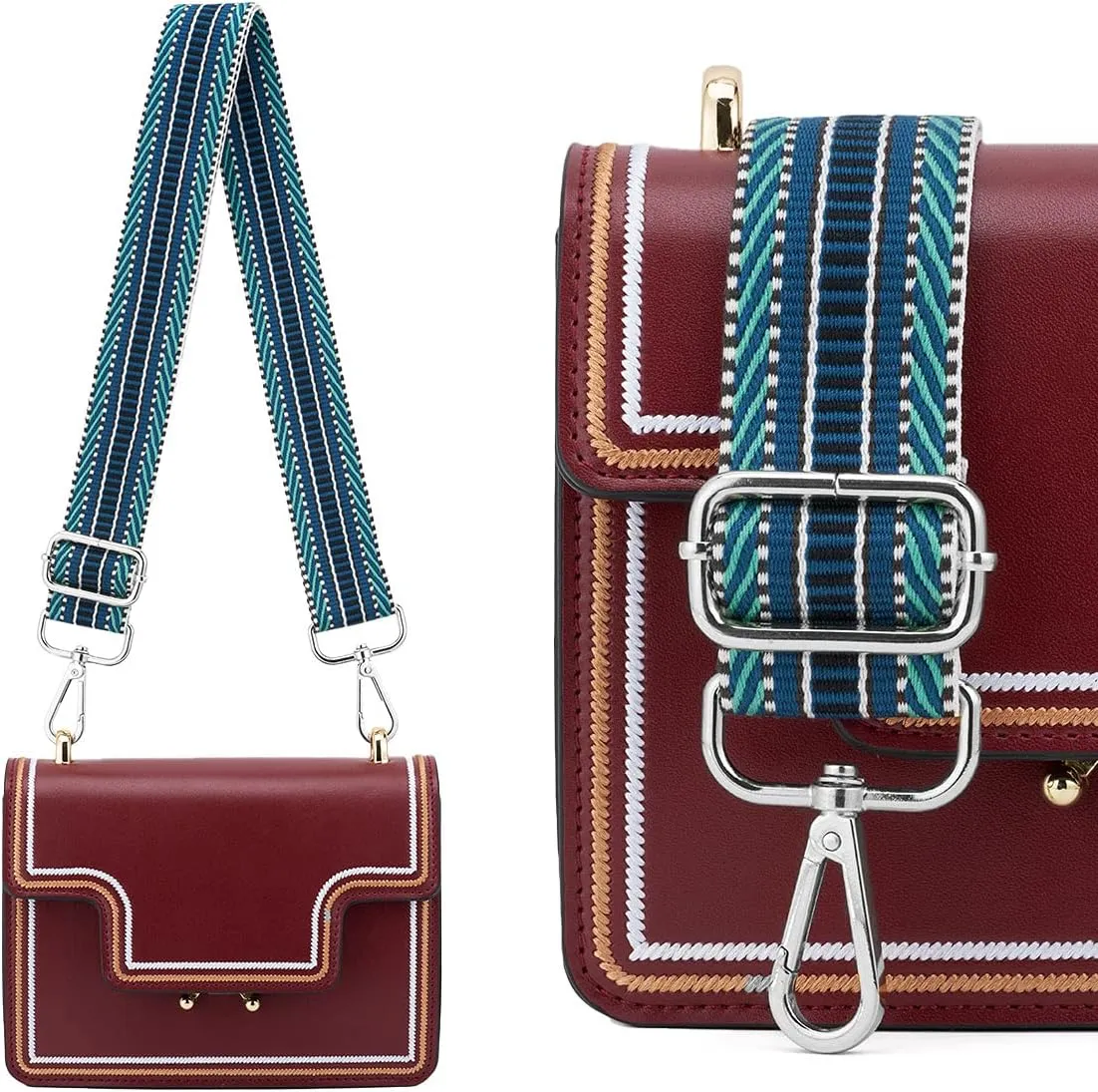Silvery Buckles Wide Shoulder Strap Adjustable Replacement Belt Crossbody Canvas Bag Handbag