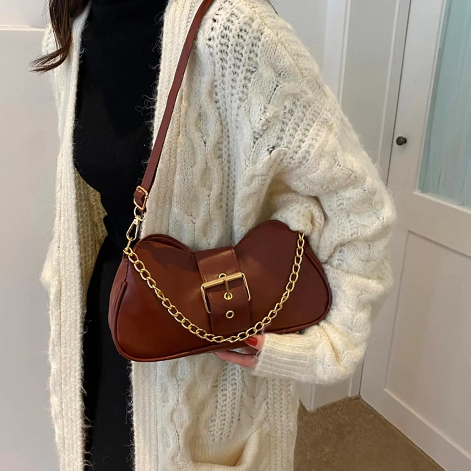 Sling Bags for Women Anti Theft Travel Retro Studded Crossbody Bags Small Shoulder Purses Transparent Bag(Brown)