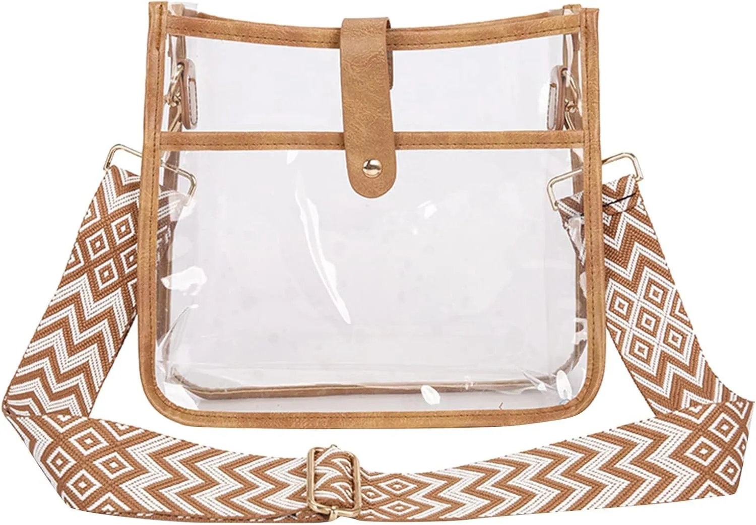 Sling Bags for Women Anti Theft Travel Satchel Purses with Multi Zipper Pocket Clear Bag for Stadium Events(Brown)
