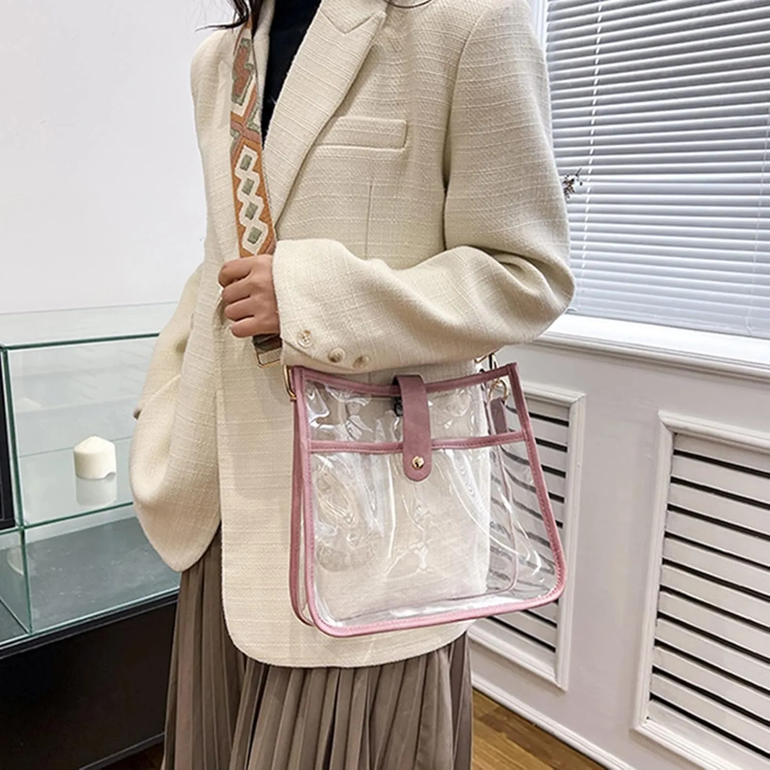 Sling Bags for Women Anti Theft Travel Satchel Purses with Multi Zipper Pocket Clear Bag for Stadium Events(Brown)