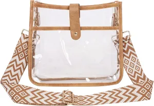 Sling Bags for Women Anti Theft Travel Satchel Purses with Multi Zipper Pocket Clear Bag for Stadium Events(Brown)