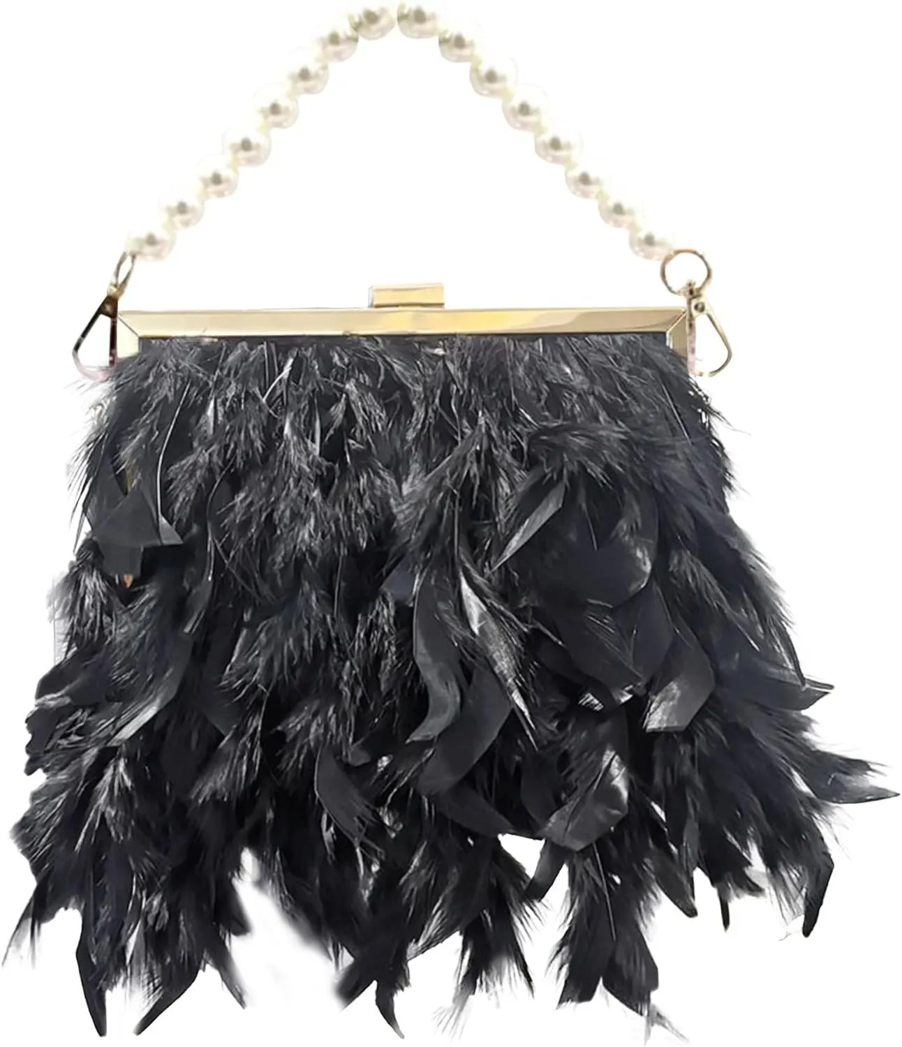 Small Crossbody Bag Luxury Handbags Clutch Bag Pearl Chain Purses Feather For Women