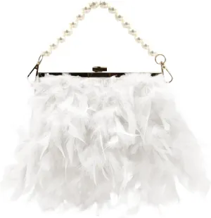 Small Crossbody Bag Luxury Handbags Clutch Bag Pearl Chain Purses Feather For Women