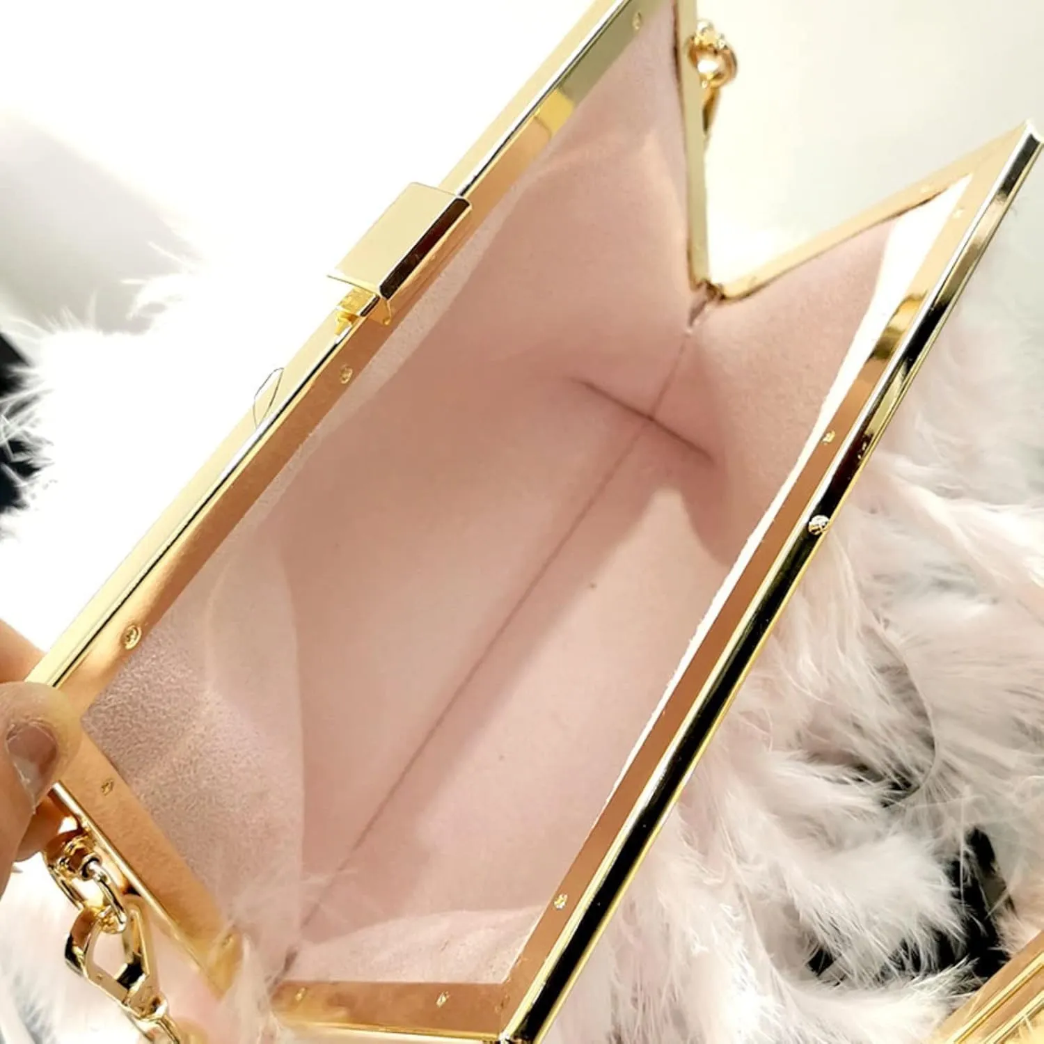 Small Crossbody Bag Luxury Handbags Clutch Bag Pearl Chain Purses Feather For Women