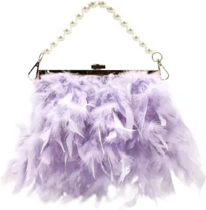 Small Crossbody Bag Luxury Handbags Clutch Bag Pearl Chain Purses Feather For Women