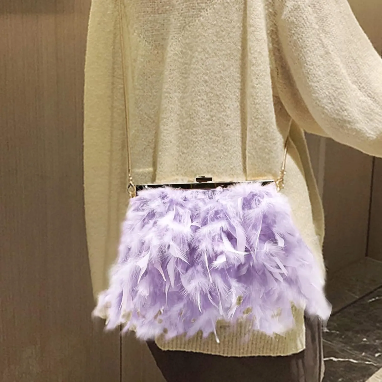 Small Crossbody Bag Luxury Handbags Clutch Bag Pearl Chain Purses Feather For Women