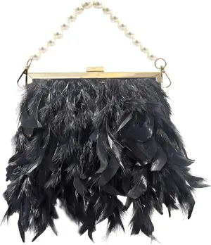 Small Crossbody Bag Luxury Handbags Clutch Bag Pearl Chain Purses Feather For Women