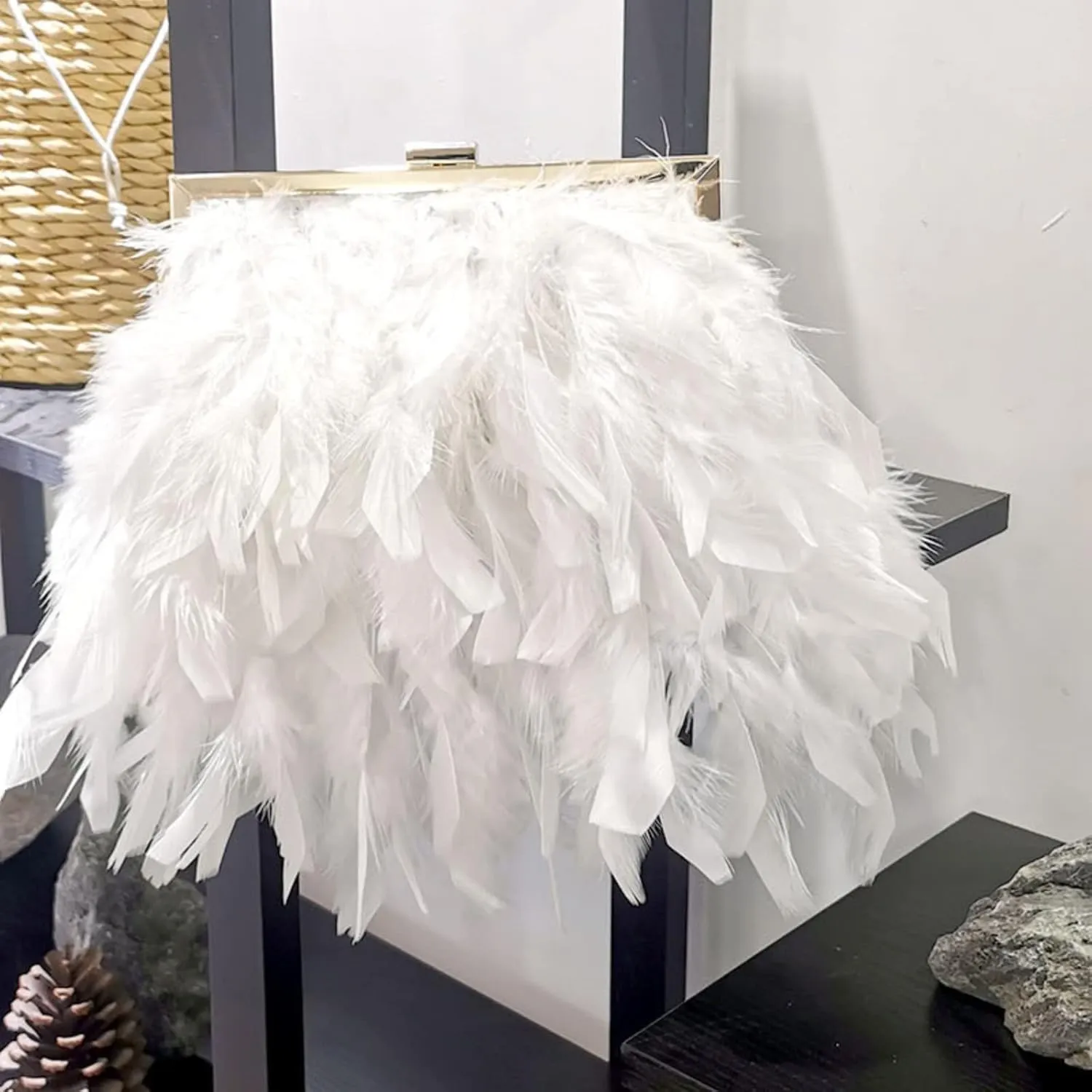 Small Crossbody Bag Luxury Handbags Clutch Bag Pearl Chain Purses Feather For Women
