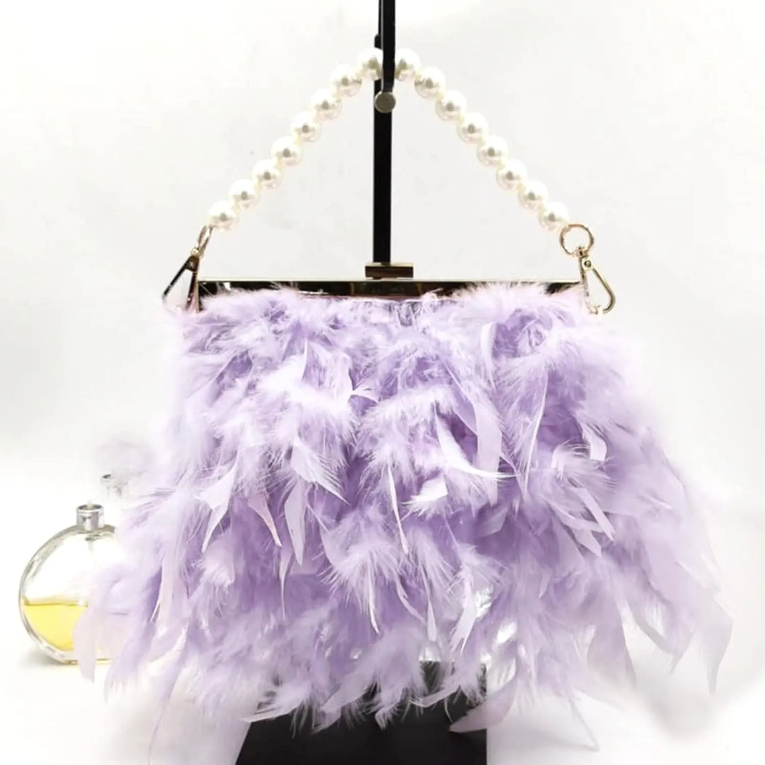 Small Crossbody Bag Luxury Handbags Clutch Bag Pearl Chain Purses Feather For Women