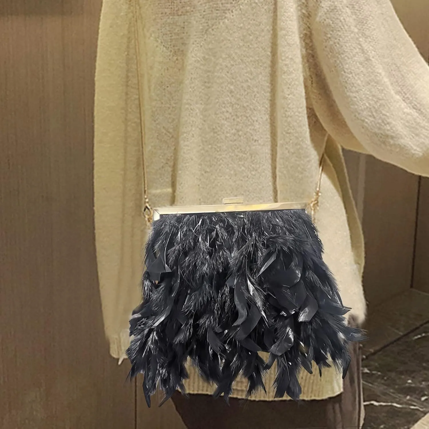 Small Crossbody Bag Luxury Handbags Clutch Bag Pearl Chain Purses Feather For Women