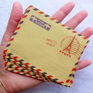 Small Kraft Paper Envelopes in the theme of Paris France | Eiffel Tower Envelope | Antique Style Triangle Flap Envelopes | French Party Invitations | Greeting Card Supplies (10pcs / 9.8cm x 7.5cm / 3.86" x 2.95")
