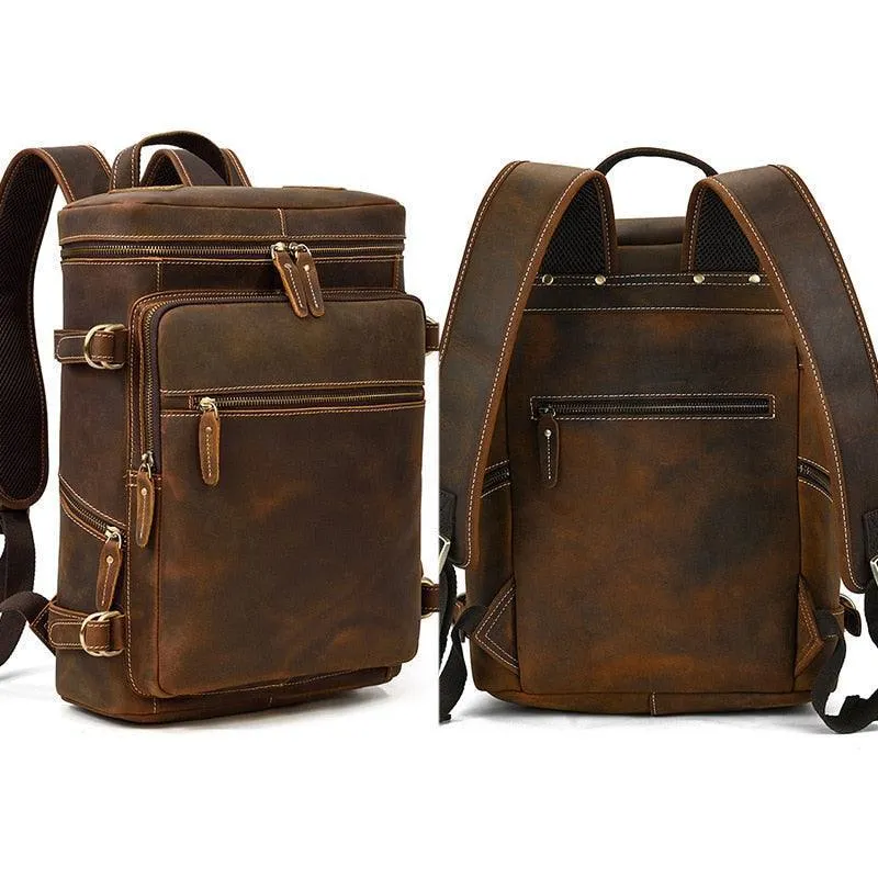 Soft Leather Travel Backpack 15.6 In Laptop Daypacks For