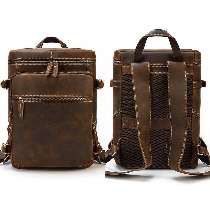 Soft Leather Travel Backpack 15.6 In Laptop Daypacks For