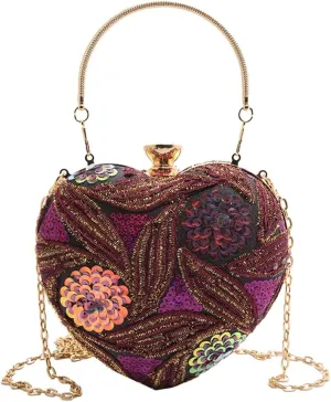 Solyinne Heart Type Sequin Evening Bag for Woman Clutch Purse Party Wedding Cocktail Party Handbag Chain Shoulder Bag