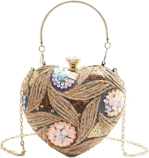 Solyinne Heart Type Sequin Evening Bag for Woman Clutch Purse Party Wedding Cocktail Party Handbag Chain Shoulder Bag