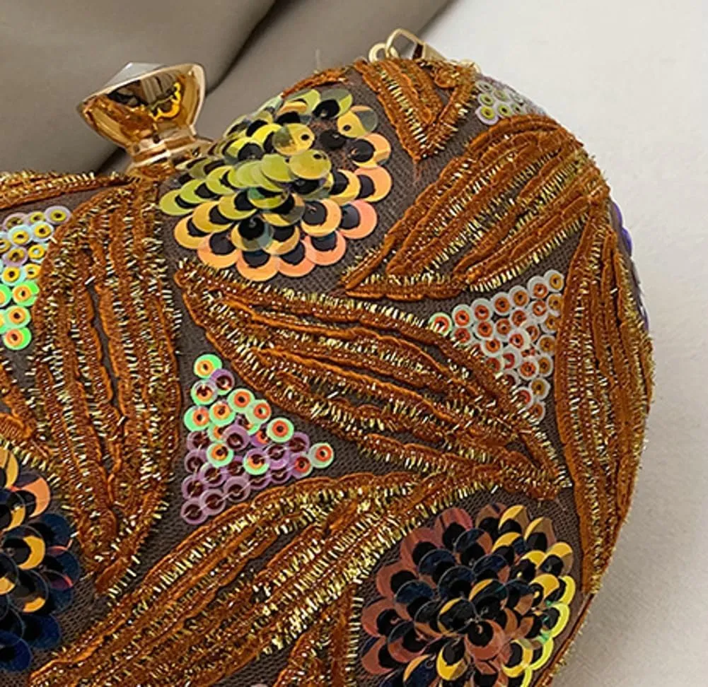 Solyinne Heart Type Sequin Evening Bag for Woman Clutch Purse Party Wedding Cocktail Party Handbag Chain Shoulder Bag