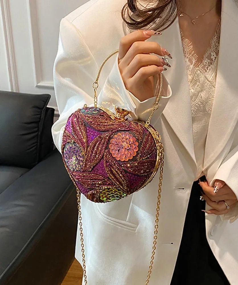 Solyinne Heart Type Sequin Evening Bag for Woman Clutch Purse Party Wedding Cocktail Party Handbag Chain Shoulder Bag
