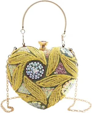 Solyinne Heart Type Sequin Evening Bag for Woman Clutch Purse Party Wedding Cocktail Party Handbag Chain Shoulder Bag