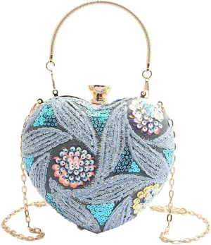 Solyinne Heart Type Sequin Evening Bag for Woman Clutch Purse Party Wedding Cocktail Party Handbag Chain Shoulder Bag