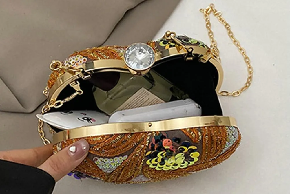 Solyinne Heart Type Sequin Evening Bag for Woman Clutch Purse Party Wedding Cocktail Party Handbag Chain Shoulder Bag