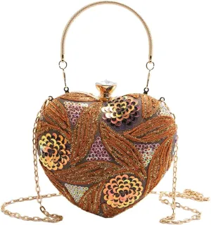Solyinne Heart Type Sequin Evening Bag for Woman Clutch Purse Party Wedding Cocktail Party Handbag Chain Shoulder Bag