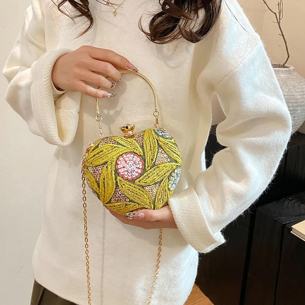 Solyinne Heart Type Sequin Evening Bag for Woman Clutch Purse Party Wedding Cocktail Party Handbag Chain Shoulder Bag