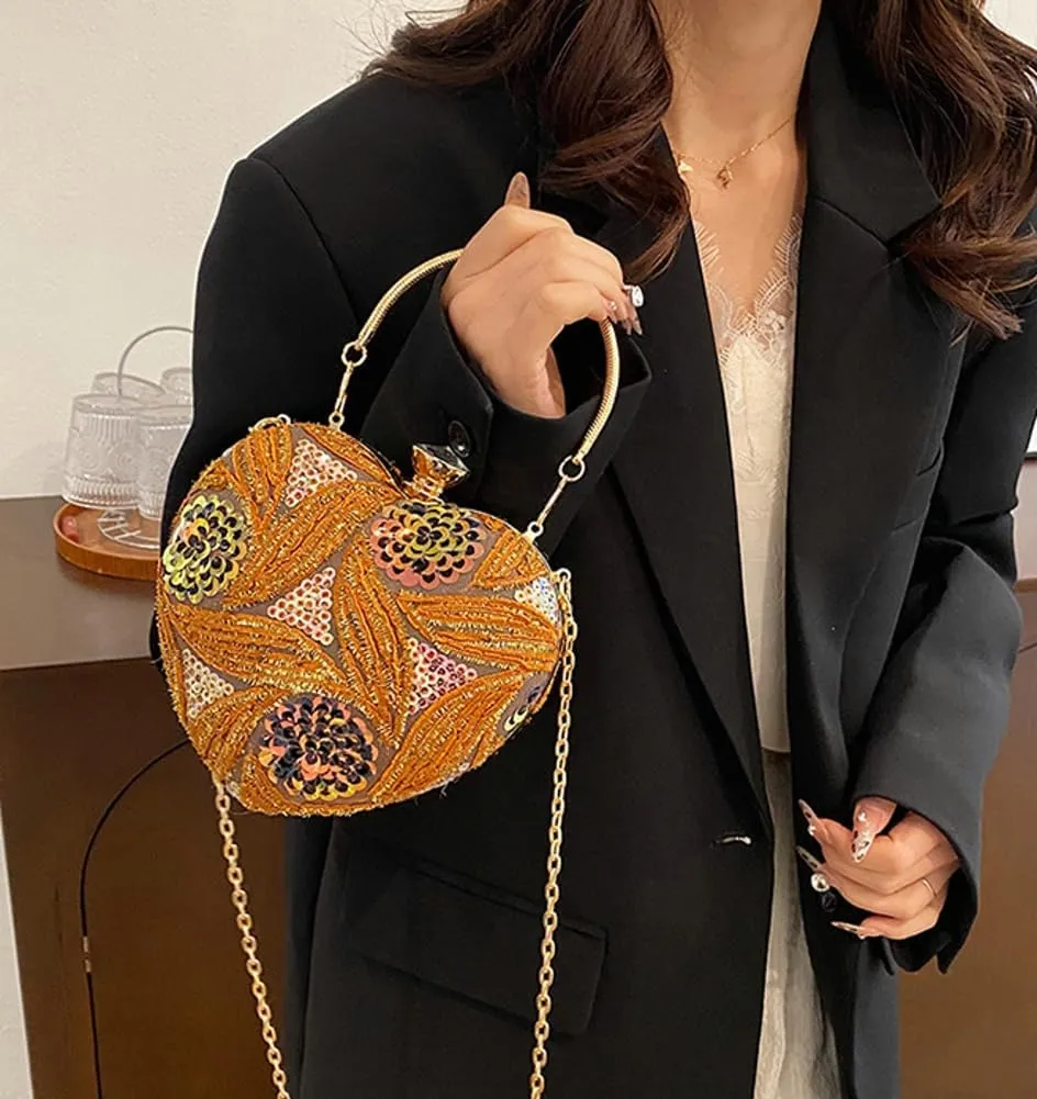 Solyinne Heart Type Sequin Evening Bag for Woman Clutch Purse Party Wedding Cocktail Party Handbag Chain Shoulder Bag
