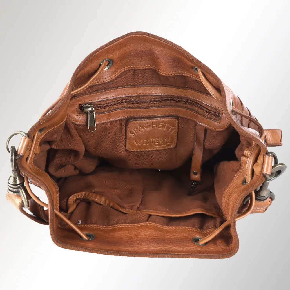 Spaghetti Western Swc138Btan Hobo Vintage Handmade Drum Dyed Genuine European Cowhide Leather Women Bag Western Handbag Purse