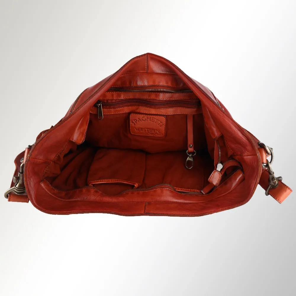 Spaghetti Western Swc180Org Hobo Vintage Handmade Drum Dyed Genuine European Cowhide Leather Women Bag Western Handbag Purse