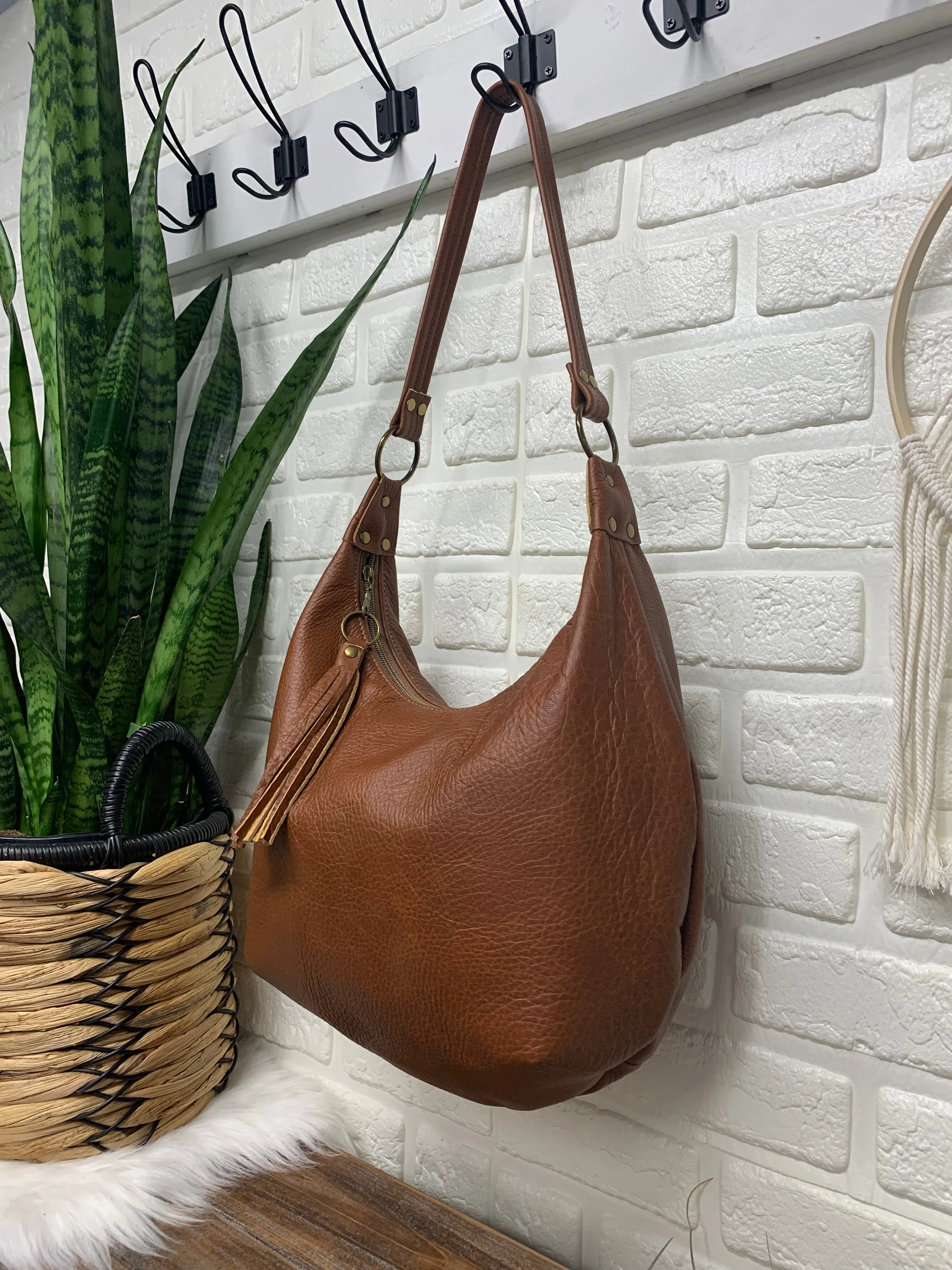 Spice brown two toned leather hobo bag,  genuine leather handbag