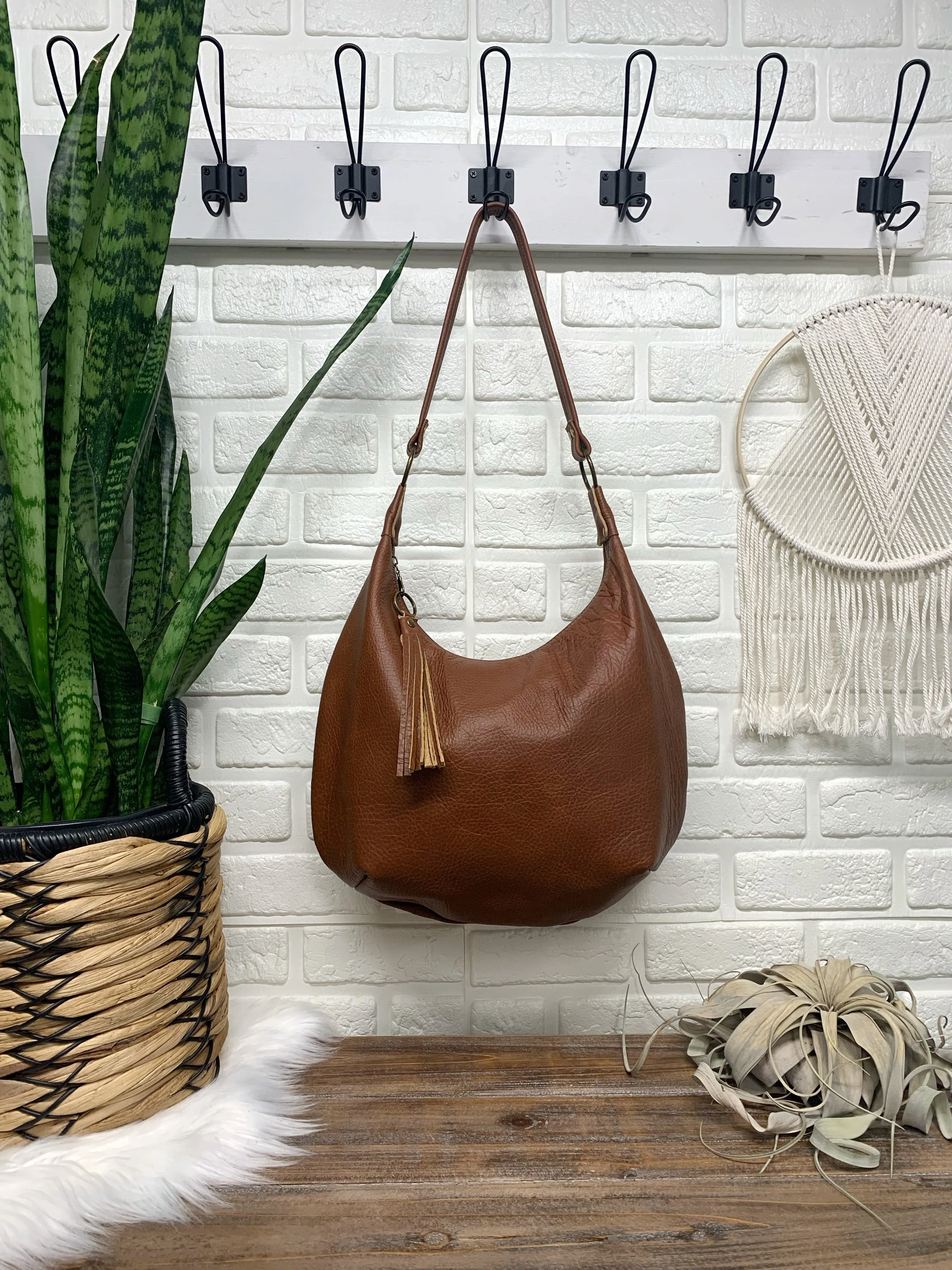 Spice brown two toned leather hobo bag,  genuine leather handbag