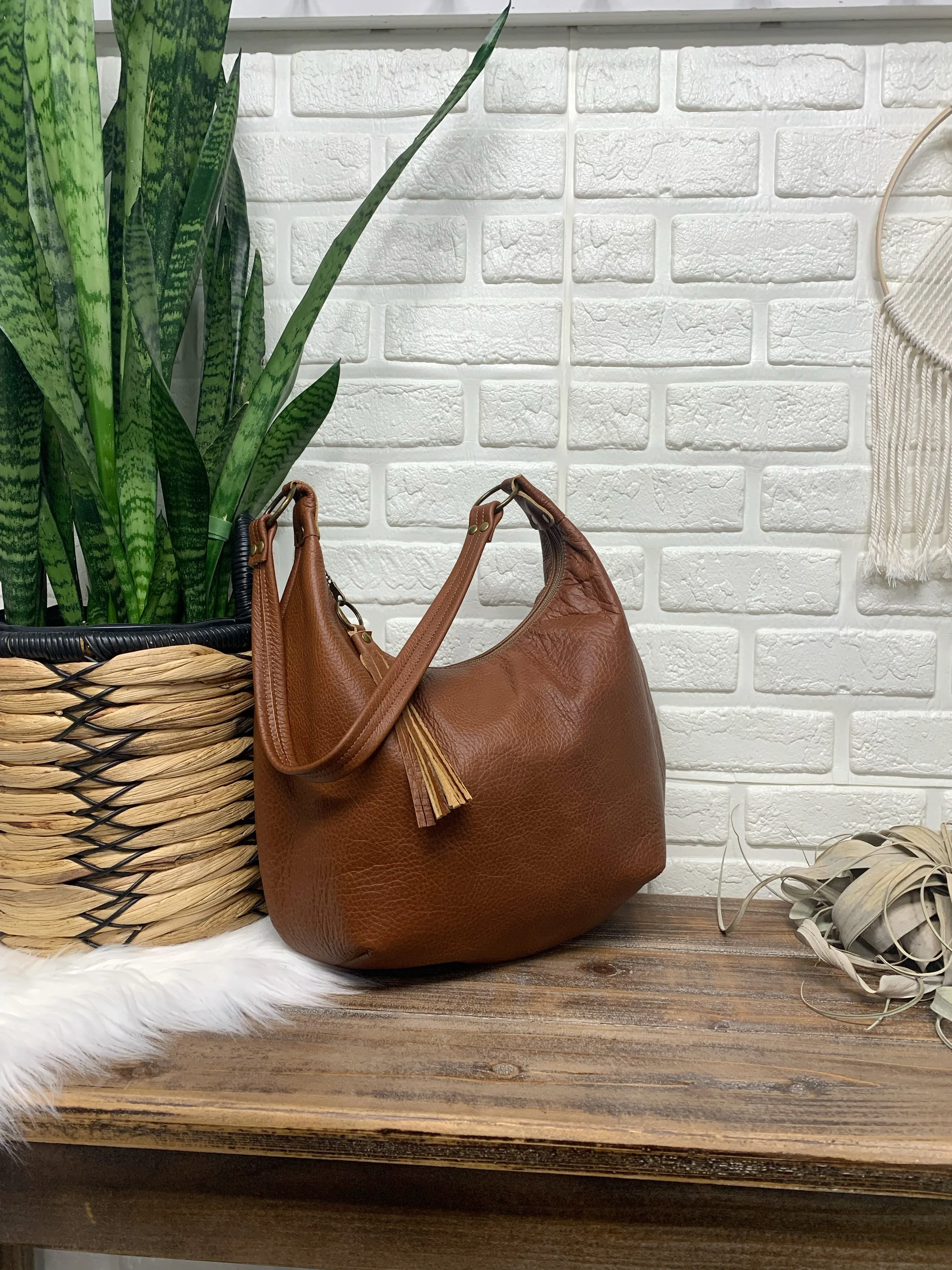 Spice brown two toned leather hobo bag,  genuine leather handbag