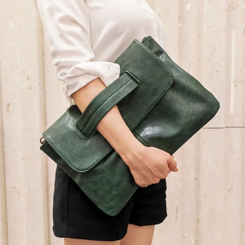 Square Faux Leather Wrist Handle Envelope Clutches - 9 Colors