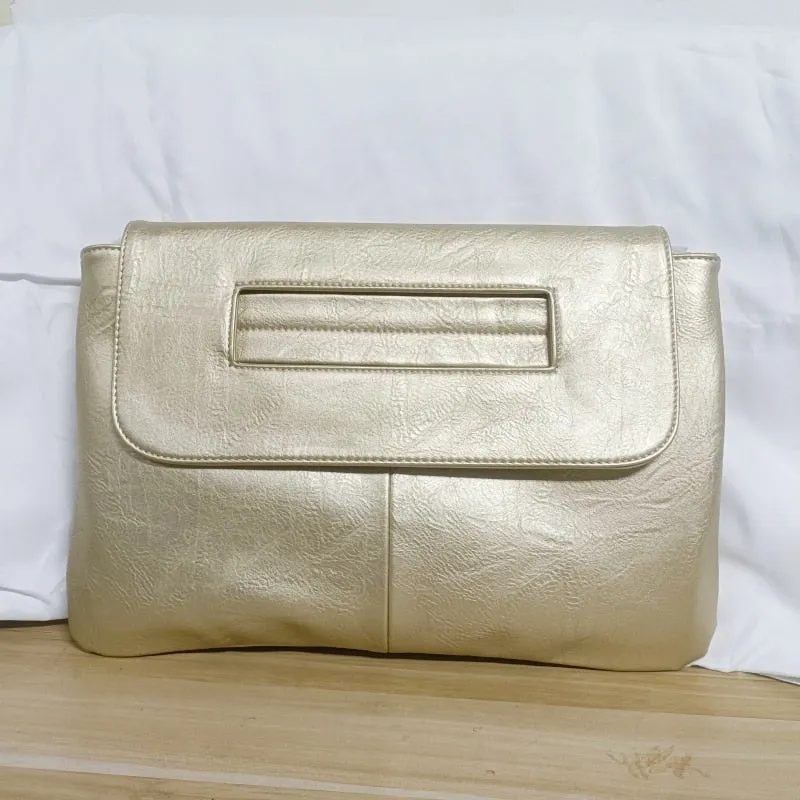Square Faux Leather Wrist Handle Envelope Clutches - 9 Colors