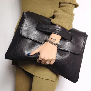 Square Faux Leather Wrist Handle Envelope Clutches - 9 Colors