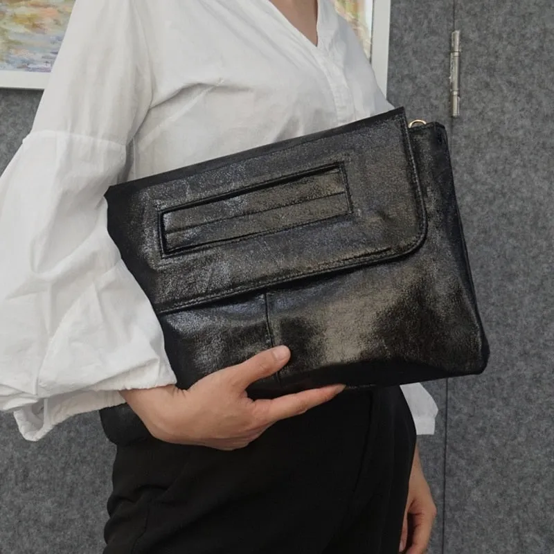 Square Faux Leather Wrist Handle Envelope Clutches - 9 Colors