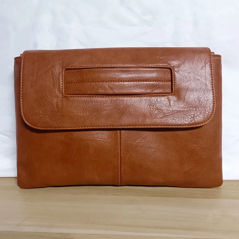 Square Faux Leather Wrist Handle Envelope Clutches - 9 Colors